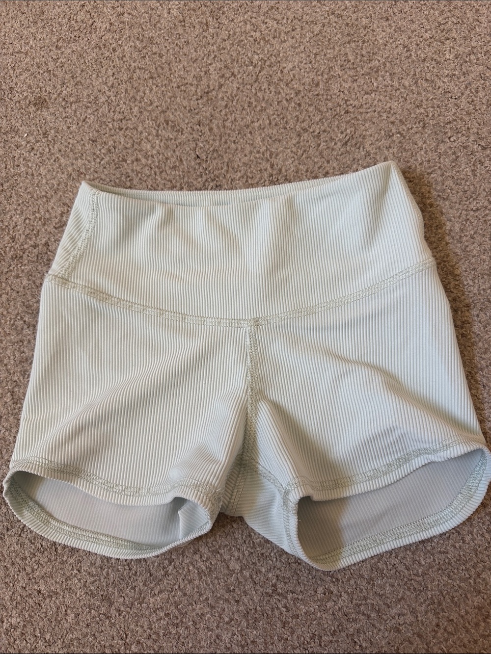 Kids High-Waist Ribbed Active Shorts in Light Sage
